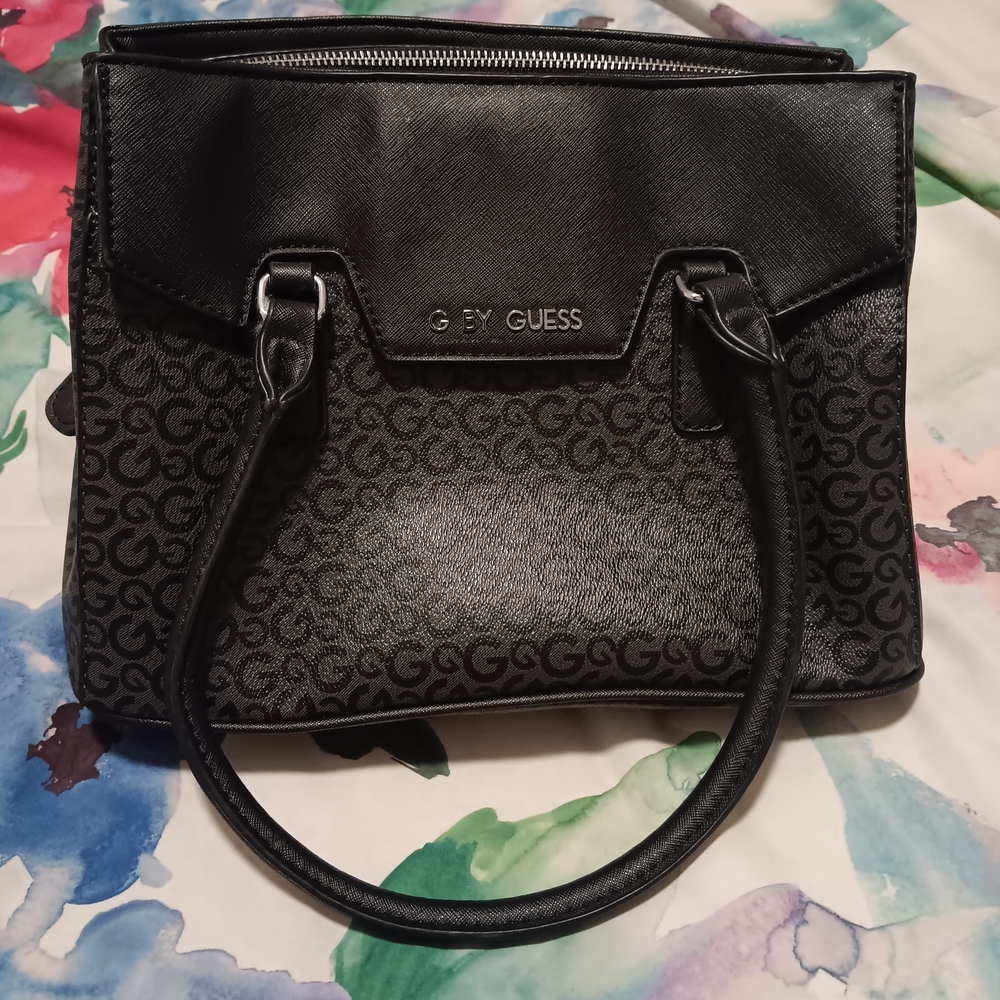 G by Guess Black Signature Logo  Faux Leather Satchel NWOT